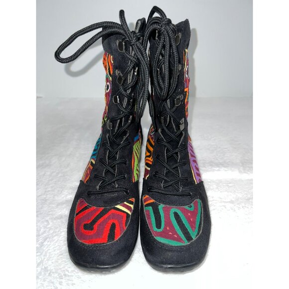 Handmade LaceUp Black Boots With Colorful Tribal Embroidered Design Womens Size8 - Picture 8 of 9